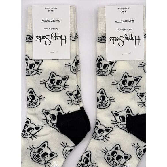 2 Pairs Happy Socks White Cat Half Calf Size Medium Unisex - Picture 2 of 3